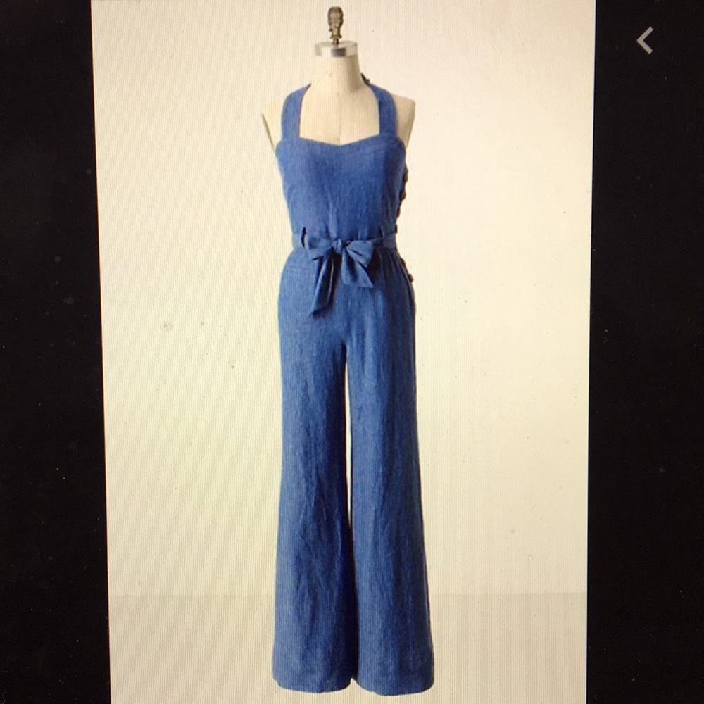 Elevenses denim halter jumpsuit anthropology